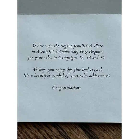 Vintage Fostoria for Avon 92nd Anniversary Lead Crystal Luncheon Plate 1978 - Picture 3 of 9